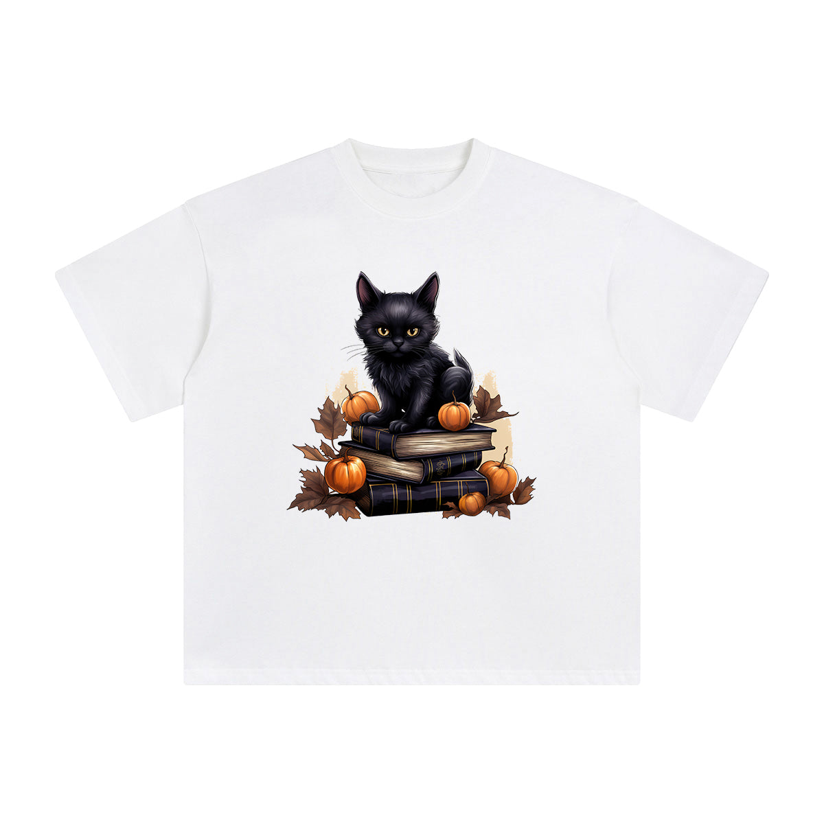 Halloween Book & Black Cat Graphic Tee-INNBLAC Fashion Apparel