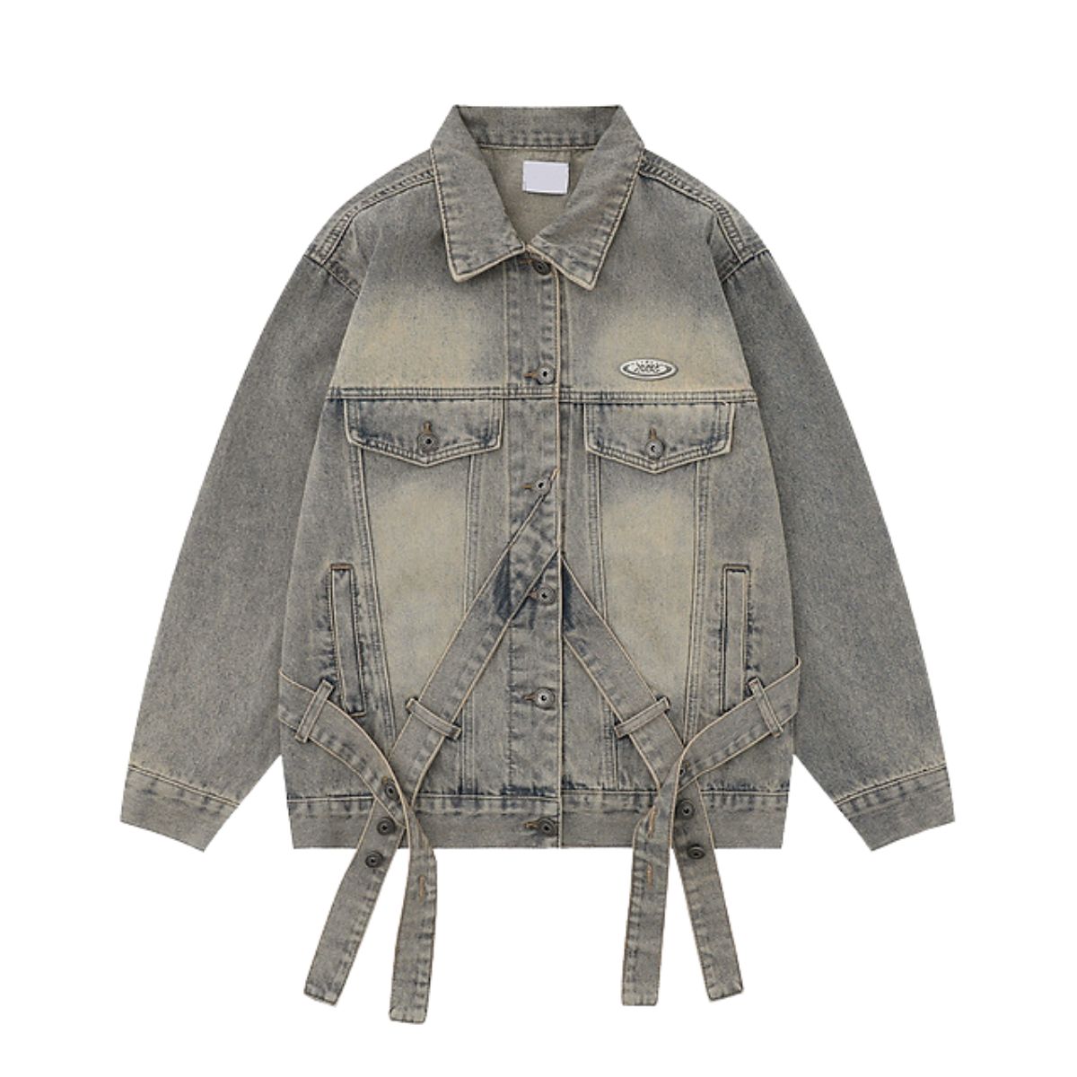 Niche Vintage Loose Tie Front Washed Denim Jacket