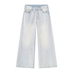 Vintage Washed Distressed Gradient Stripe Wide Leg Jeans