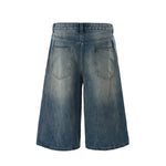 Wide-Leg Bermuda Washed Denim Shorts