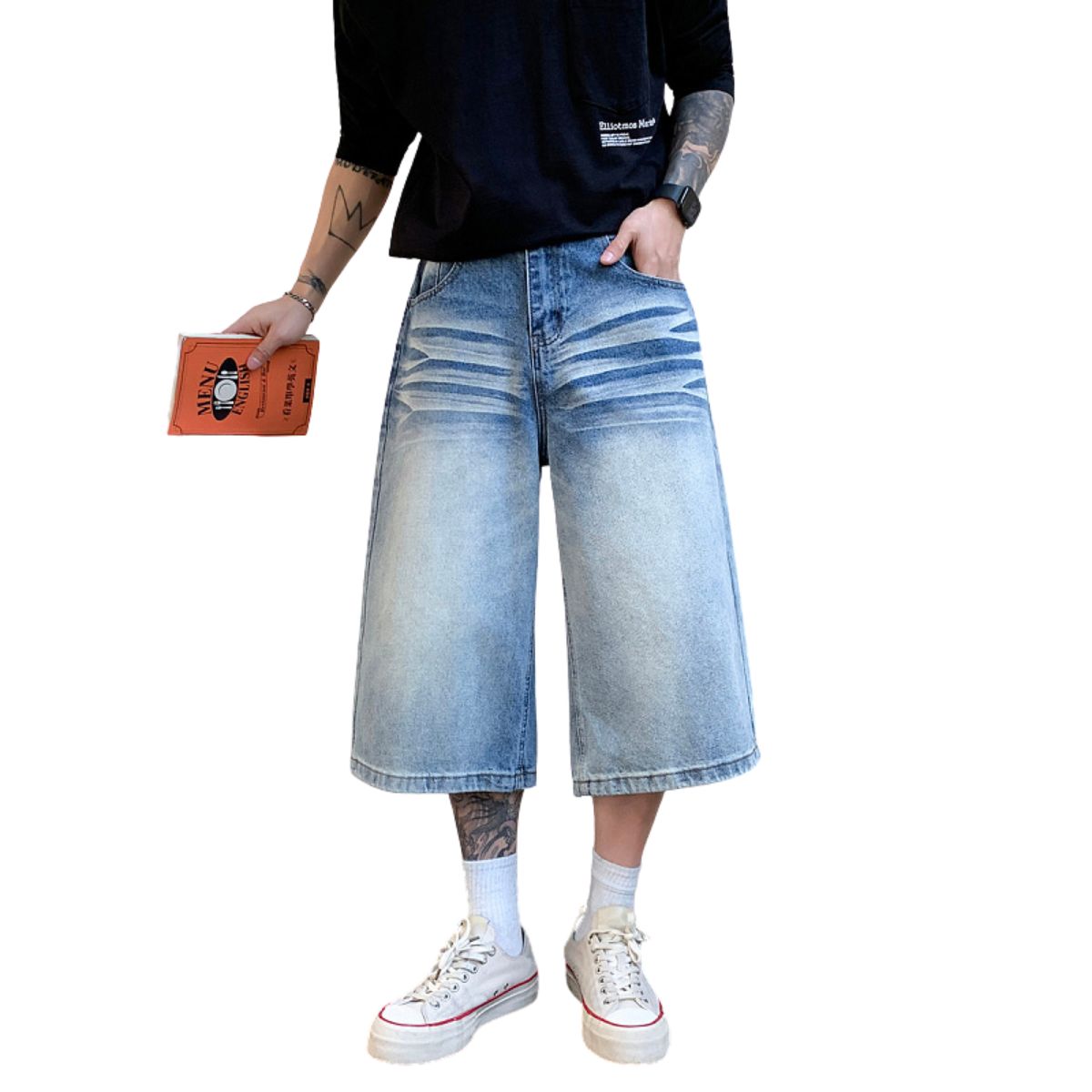 Bermudas con lavado vintage y salpicaduras de tinta