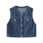 Women's Crew-Neck Cropped Denim Vest
