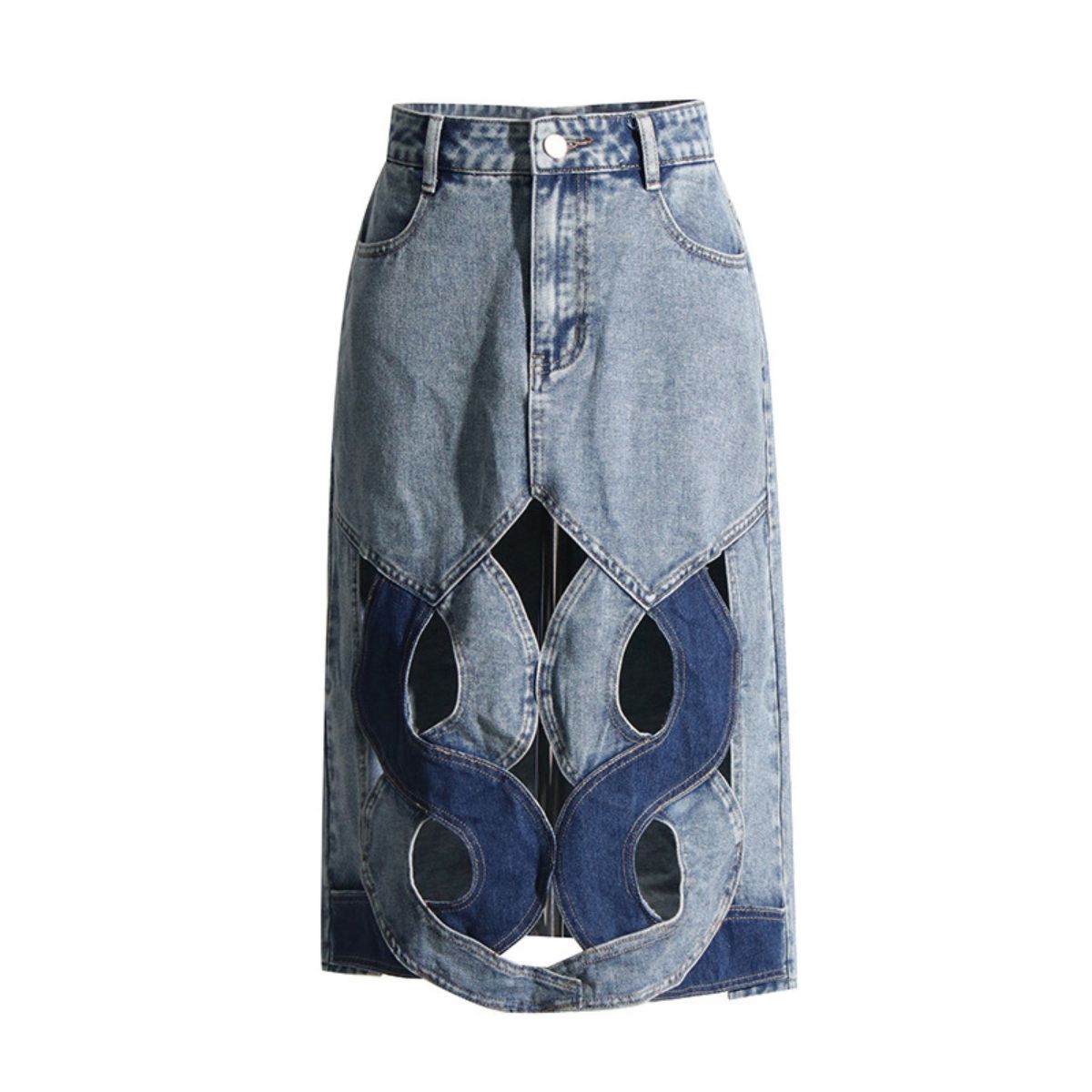 Women's Cut-Out Denim Midi Skirt