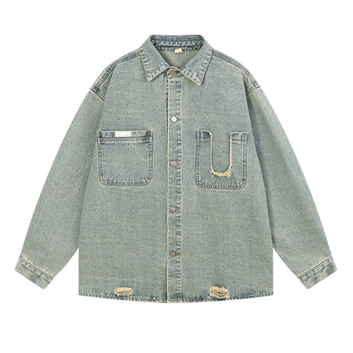 New Distressed Loose Stand Collar Denim Shirt Jacket