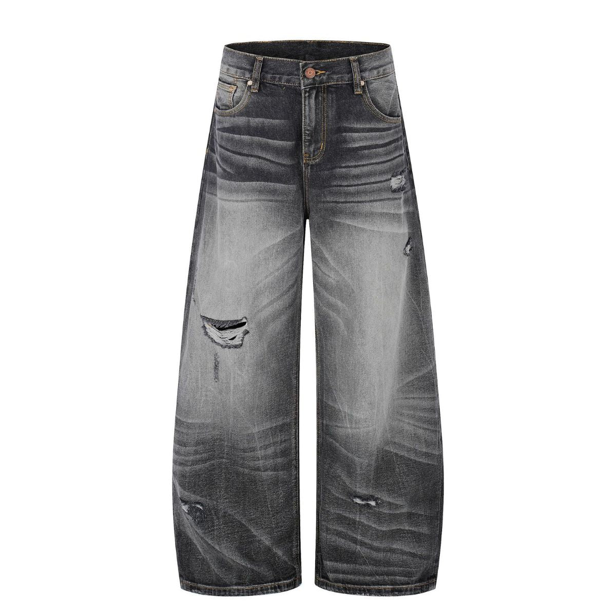 Vintage Washed Barrel Leg Distressed Jeans