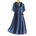 Vestido camisero vaquero de manga corta con patchwork