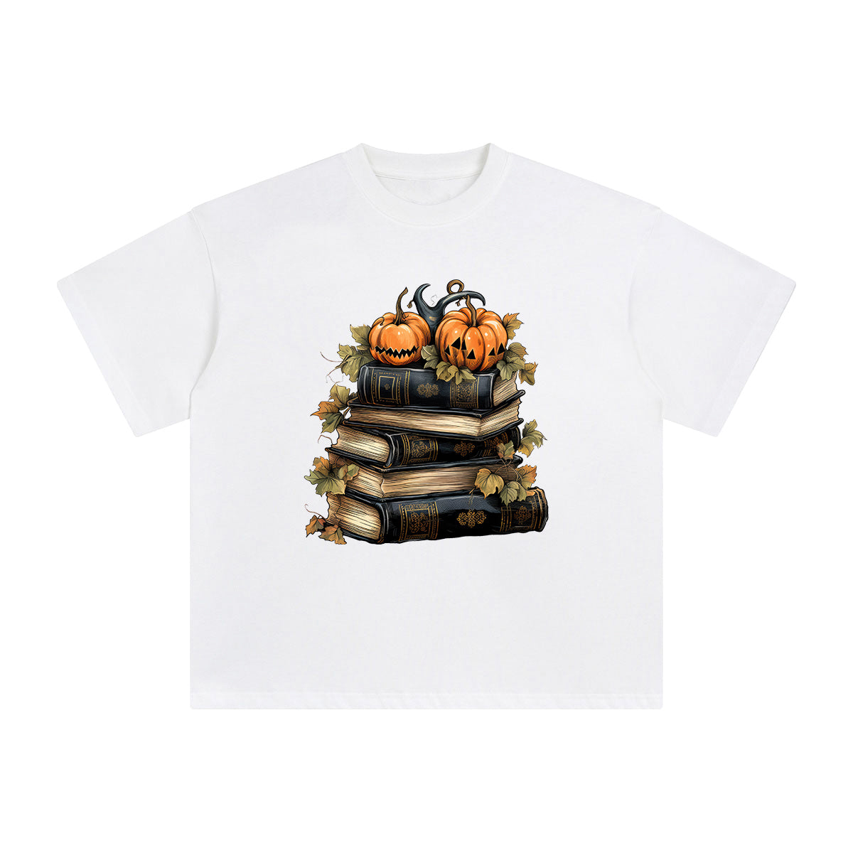 Halloween Book & Pumpkin Graphic Tee-INNBLAC Fashion Apparel