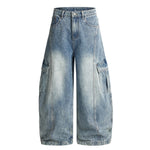 Distressed Cargo Style Wide Leg Denim Jeans