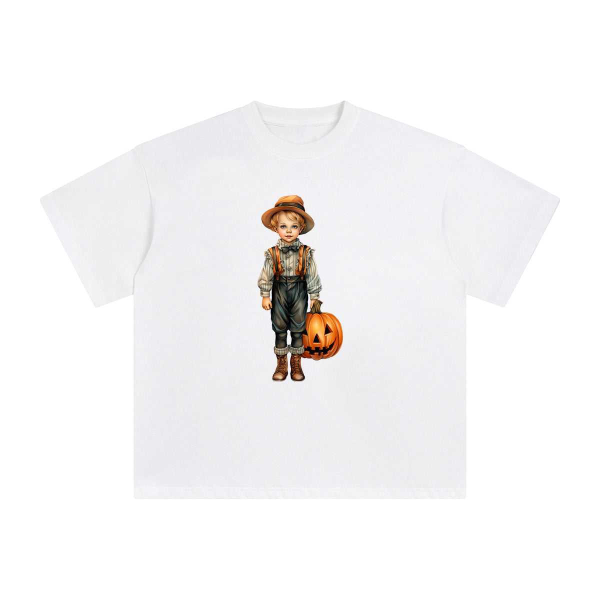 Halloween Boy & Pumpkin Graphic Tee-INNBLAC Fashion Apparel