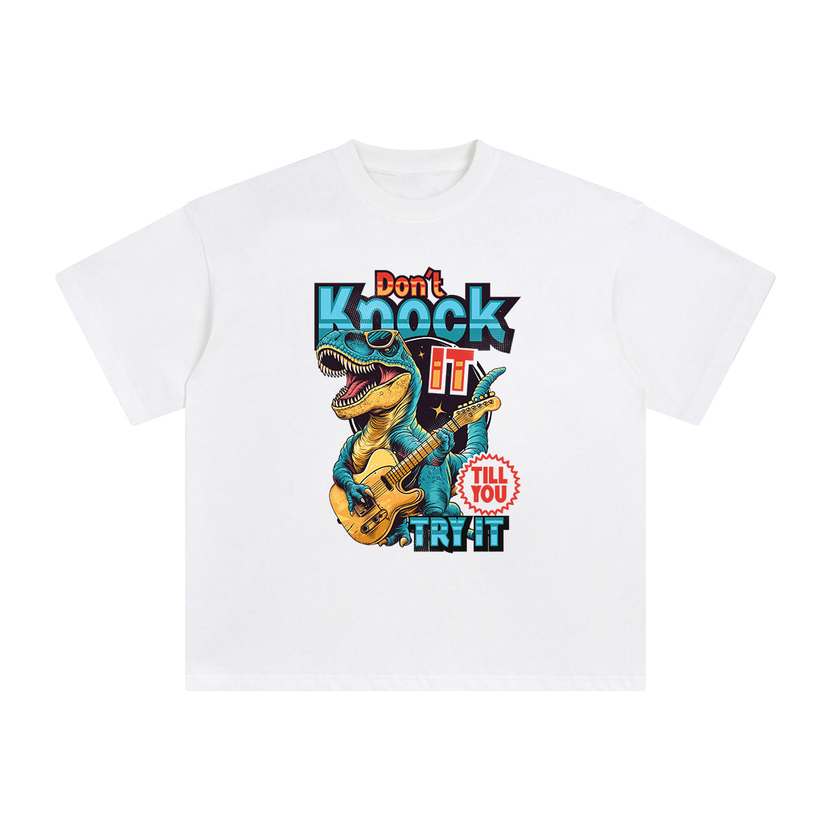 Dinosaur Playing Guitar Graphic Tee-INNBLAC Fashion Apparel