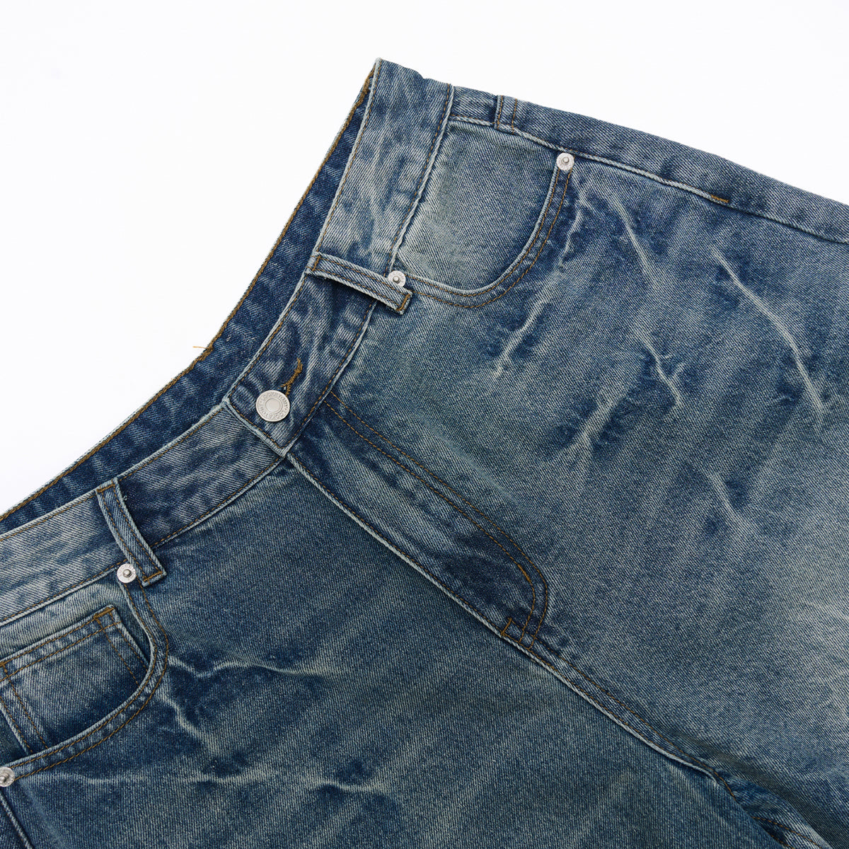 Wide-Leg Bermuda Washed Denim Shorts