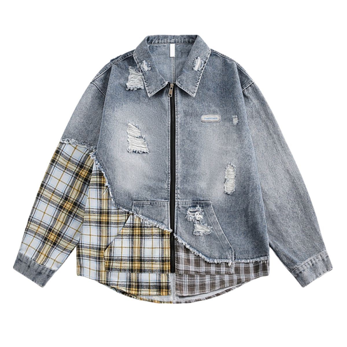 Vintage Distressed Patchwork Denim Jacket