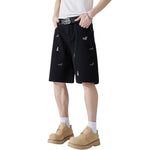 Dog Embroidery Loose Fit Denim Shorts