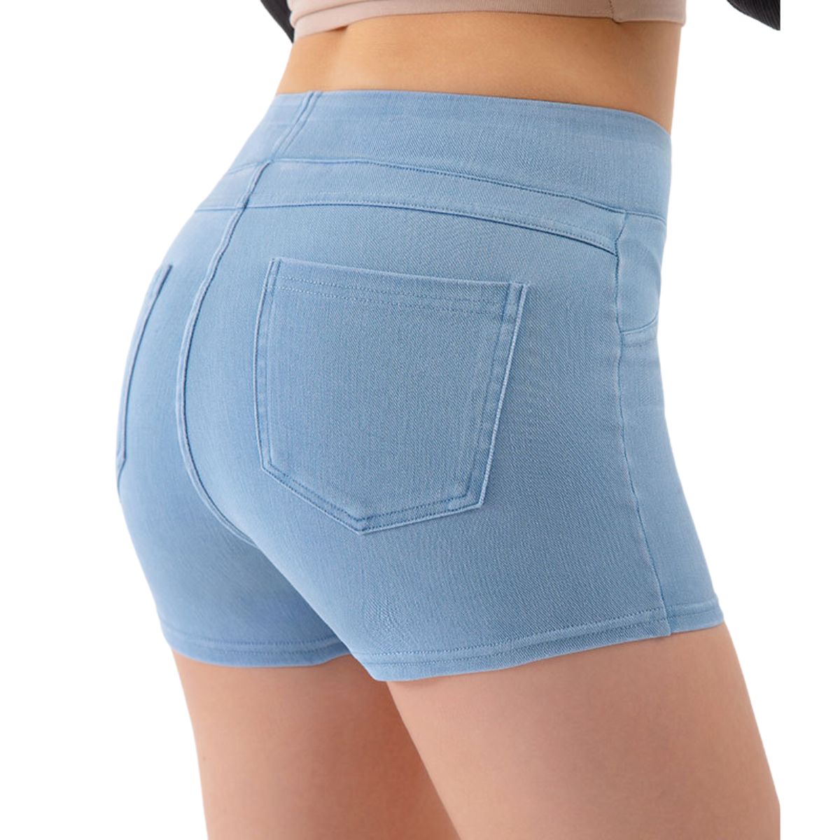 Mid-Waisted Washed Knit Denim Shorts