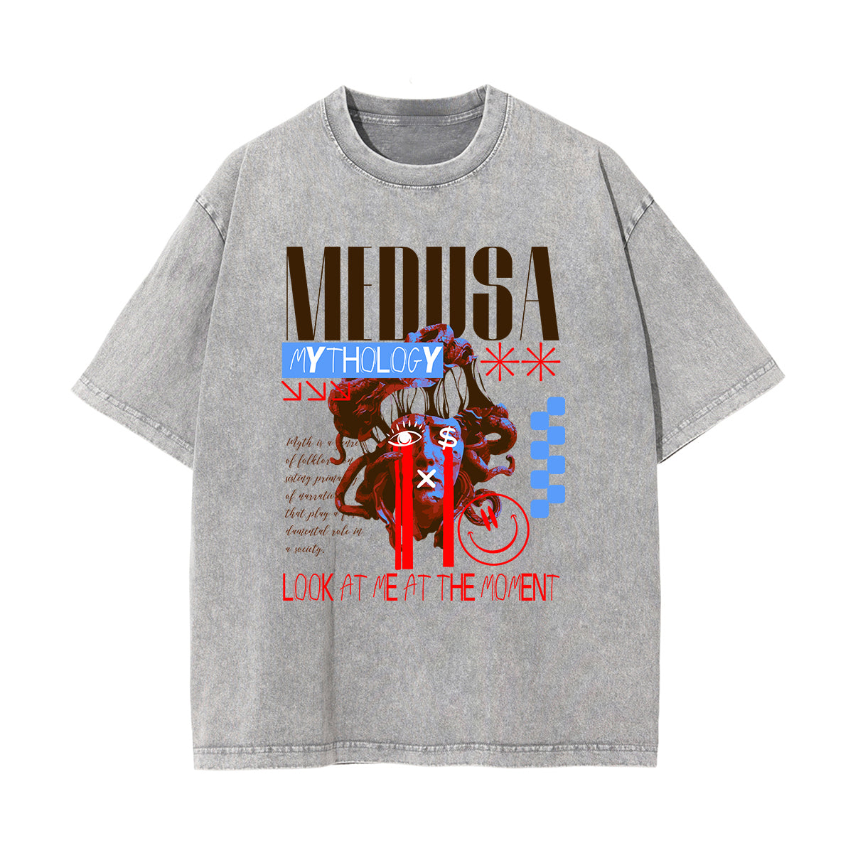 Medusa Brutalism Stone Wash Graphic Tee-INNBLAC Fashion Apparel