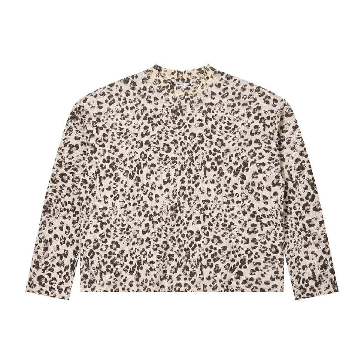 Leopard Print Waffle‑Knit Crew Neck Long Sleeve T‑Shirt