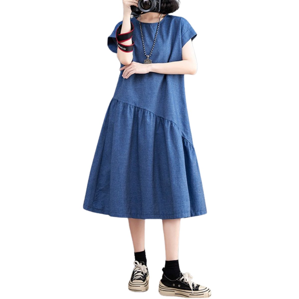 Cap Sleeve Oversized Denim Midi Dress