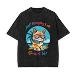 Cute Cat Stone Wash Graphic Tee-INNBLAC Fashion Apparel