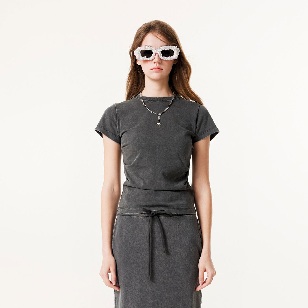 Washed Cotton Pleated Waist Tee 8.55oz