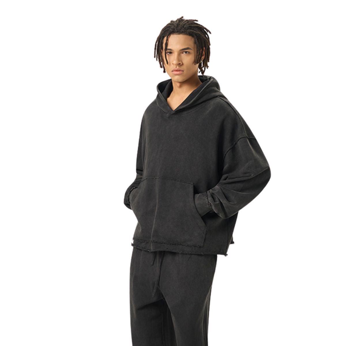 Raw Edge Boxy Washed Cotton Hoodie