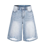 Vintage Distressed Relaxed Denim Bermuda Shorts