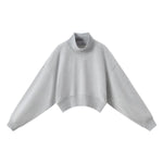 Mock Neck Drop Shoulder Sweatshirt Loose Sleeve Curved Hem