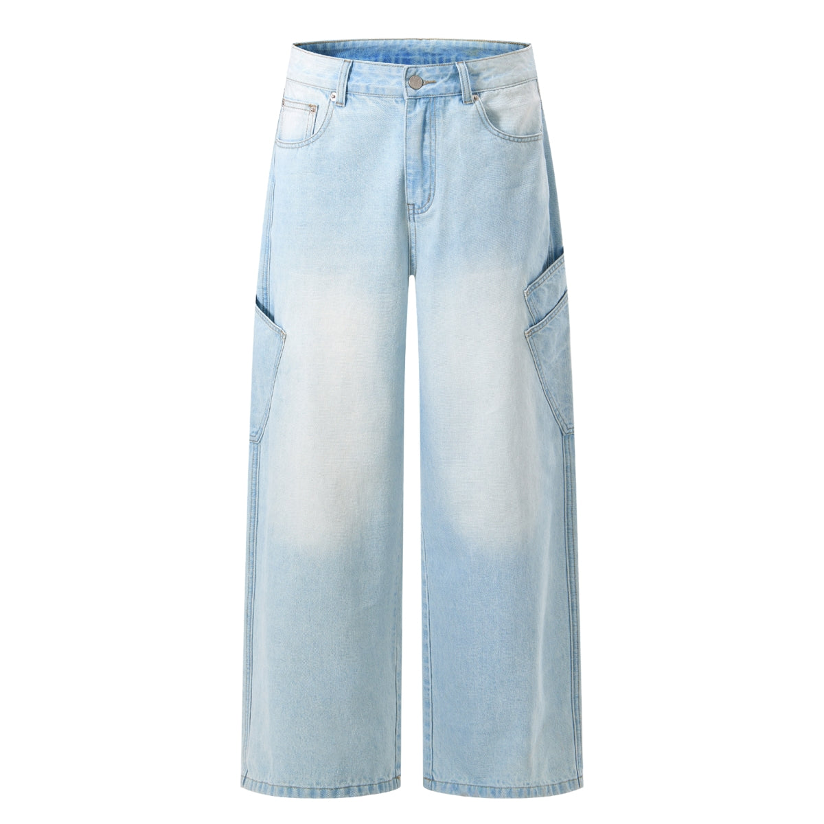 Faded Bleach Geometric-Pocket Baggy Jeans