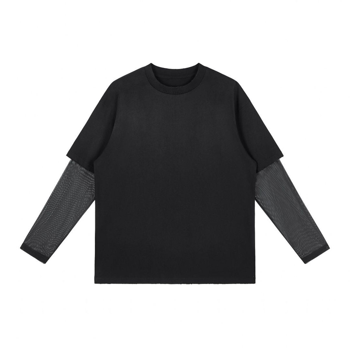 Acid‑Wash Distressed Layered‑Look Contrast Long Sleeve T‑Shirt