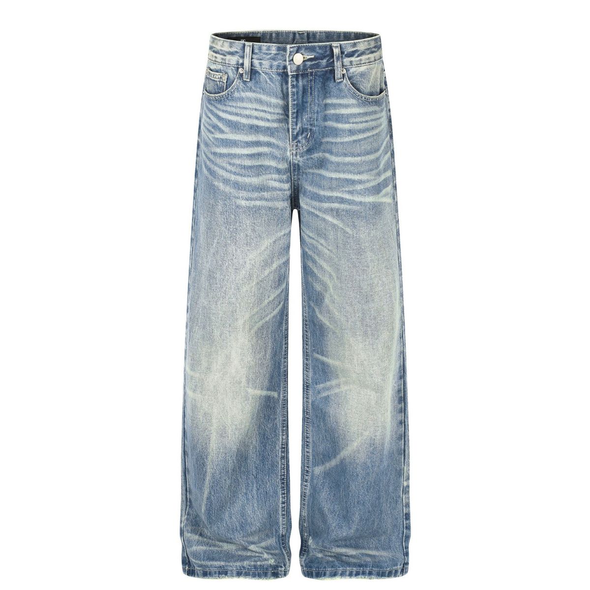 Vintage Washed Whiskered Wide Leg Jeans