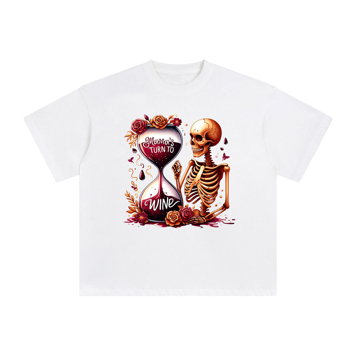 Skeleton Mama's Turn To Wine Graphic Tee-INNBLAC Fashion Apparel