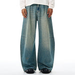 Vintage Washed Wide Leg Pleated Relaxed Jeans