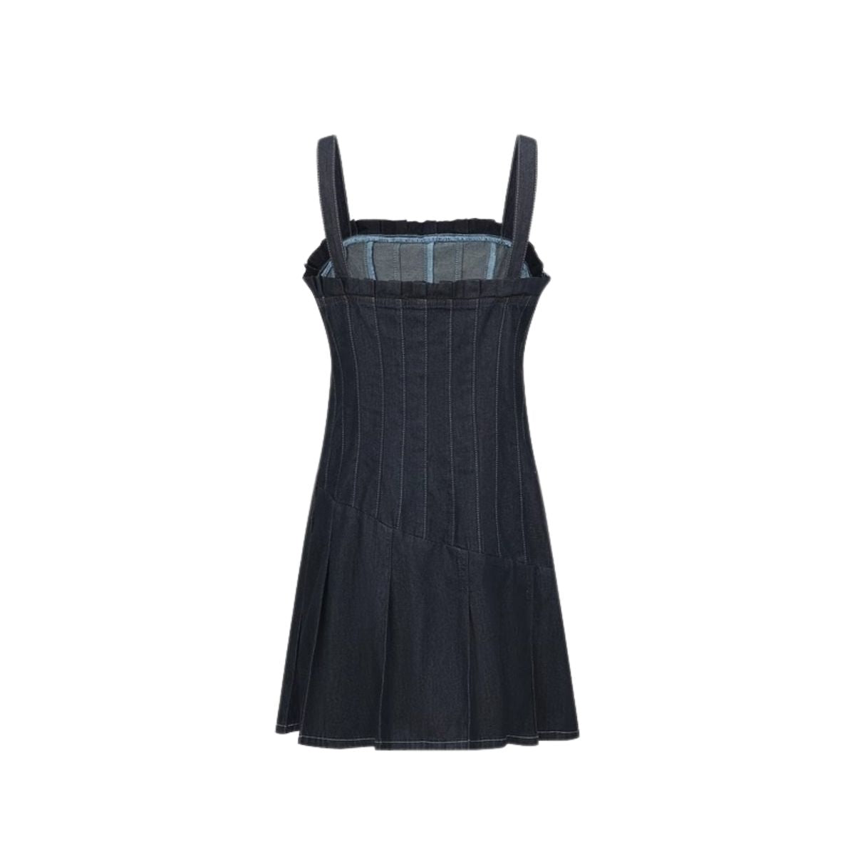 Dark Denim Corset-Inspired Pleated Dress