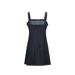 Dark Denim Corset-Inspired Pleated Dress