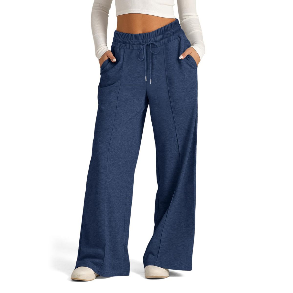 Women's Drawstring High Waist Wide Leg Pants Casual Comfy Trousers