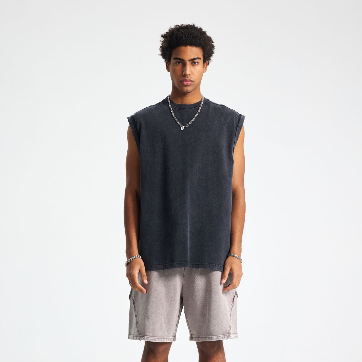 Back Seam Distressed Sleeveless T Shirt 8oz