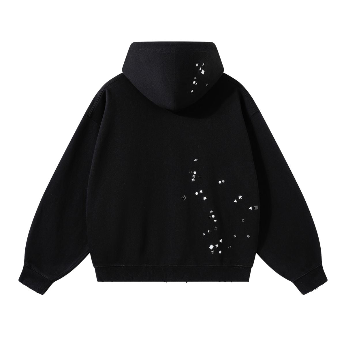 Retro Punk Metal Heat Transfer Patch Rivet Boxy Cut Hooded Sweatshirt