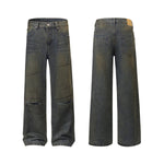 Vintage Wash Ripped Knee Loose Jeans