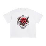Gothic Spiderweb & Red Rose Graphic Tee-INNBLAC Fashion Apparel