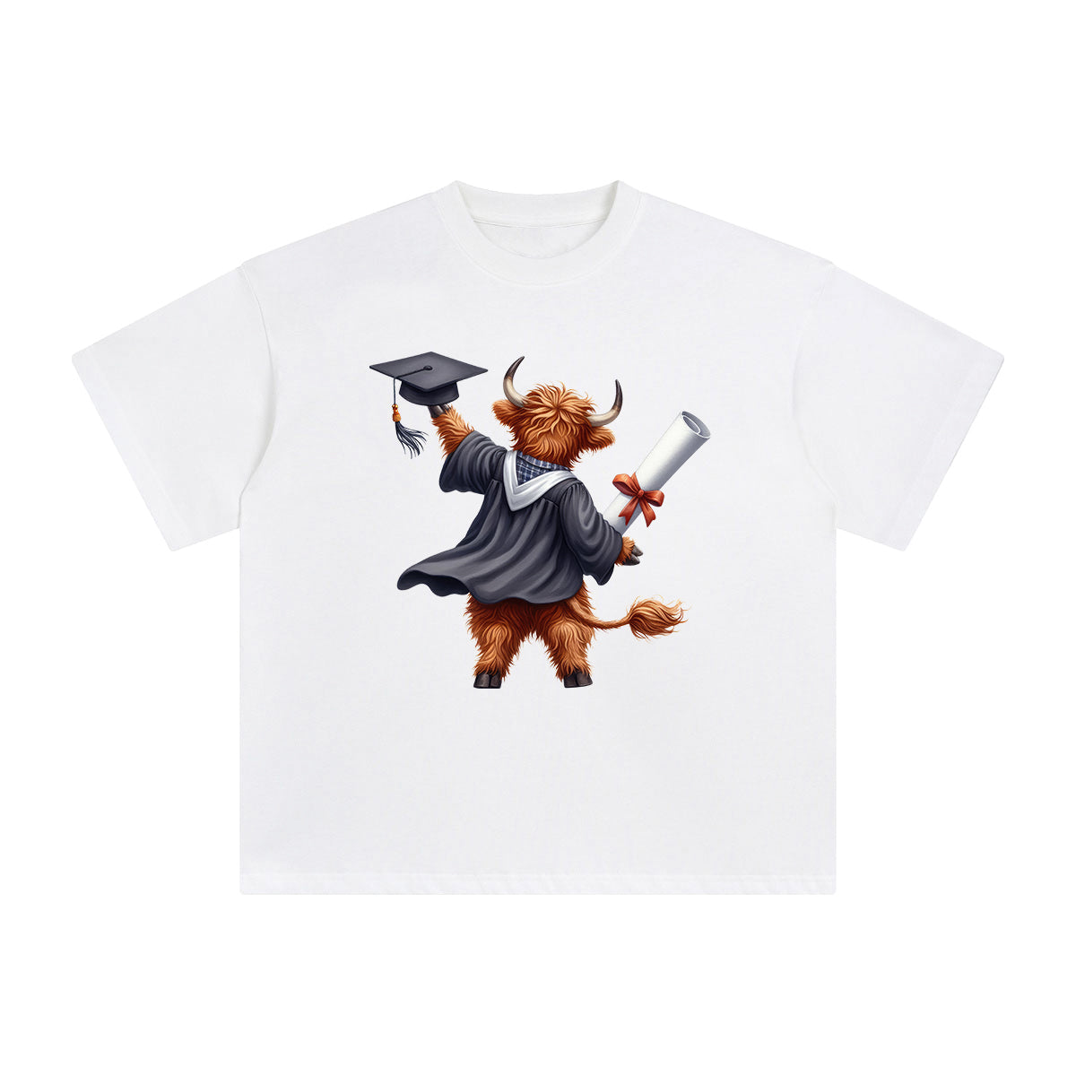 Graduation Highland Cow Graphic Tee-INNBLAC Fashion Apparel