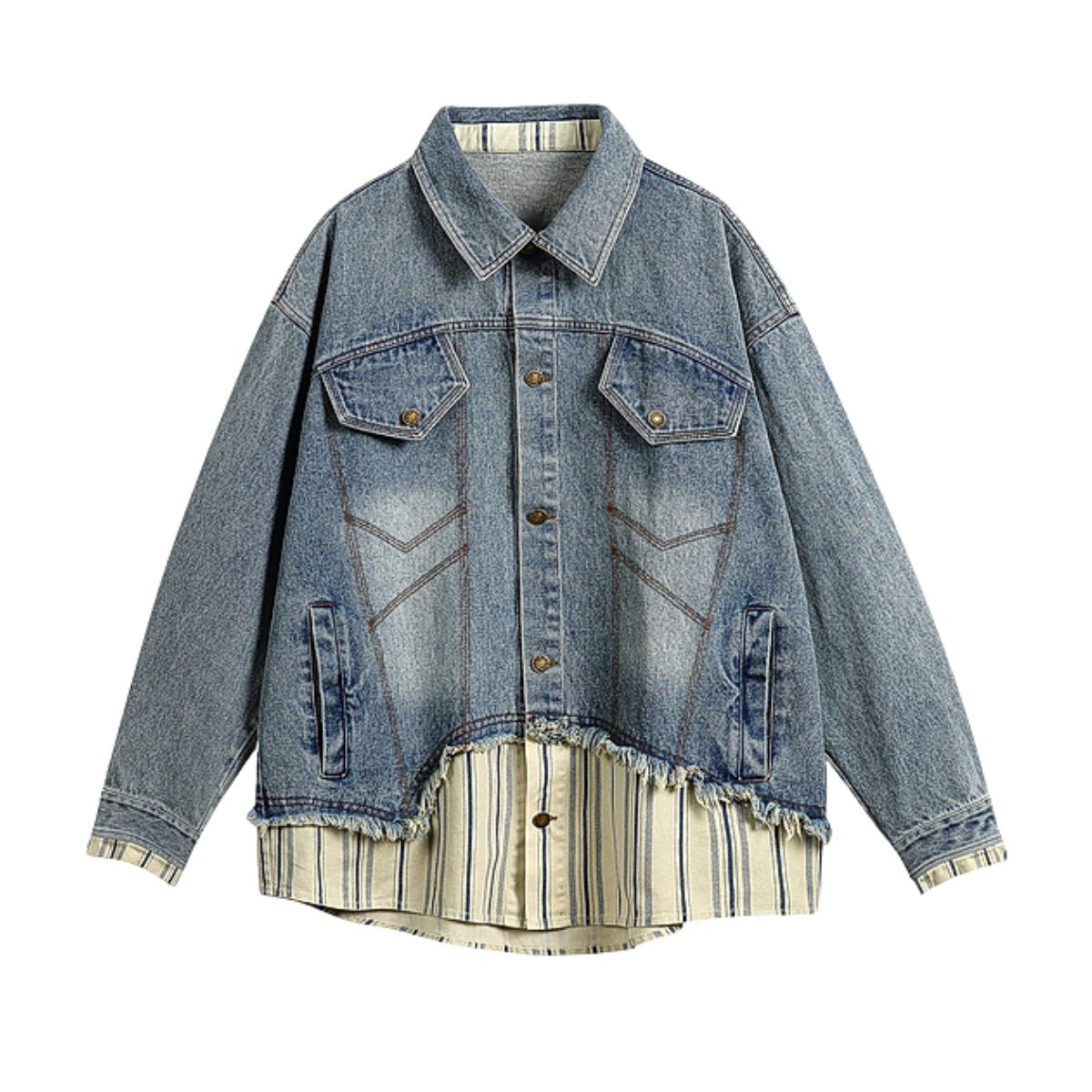 Hong Kong Vintage Fake Two-piece Patchwork Denim Jacket