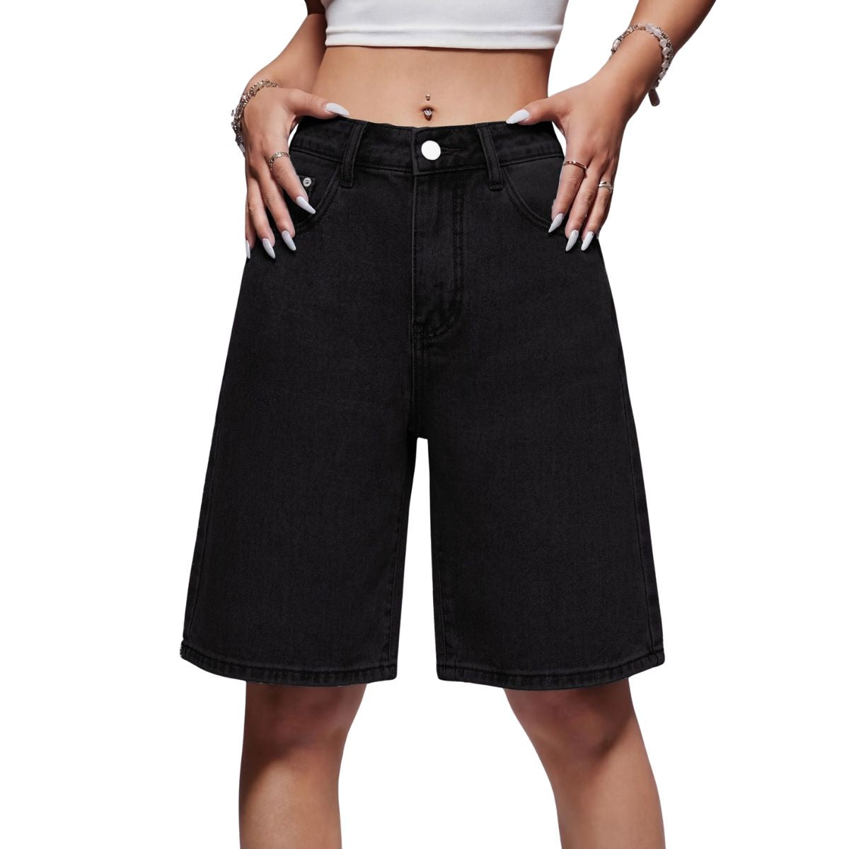 Women's Low Rise Long Bermuda Denim Shorts