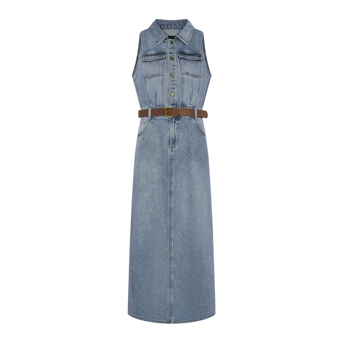Sleeveless Denim Belted Maxi Dress