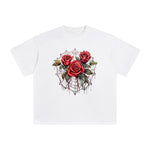 Gothic Spiderweb & Red Roses Graphic Tee-INNBLAC Fashion Apparel
