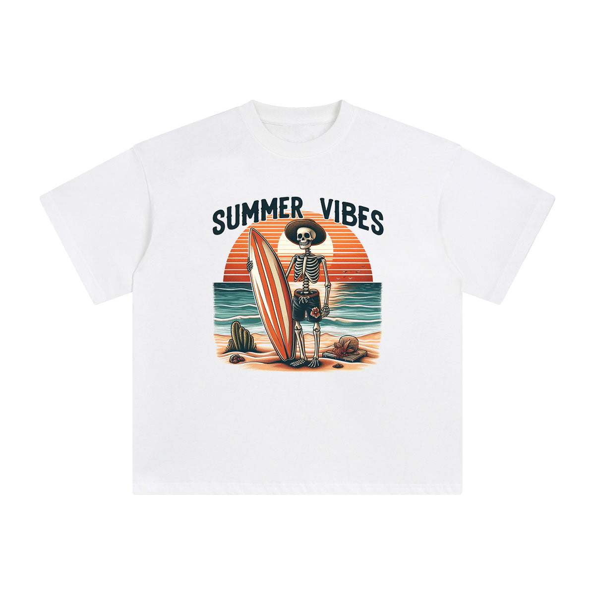 Summer Vibes Skeleton Graphic Tee-INNBLAC Fashion Apparel
