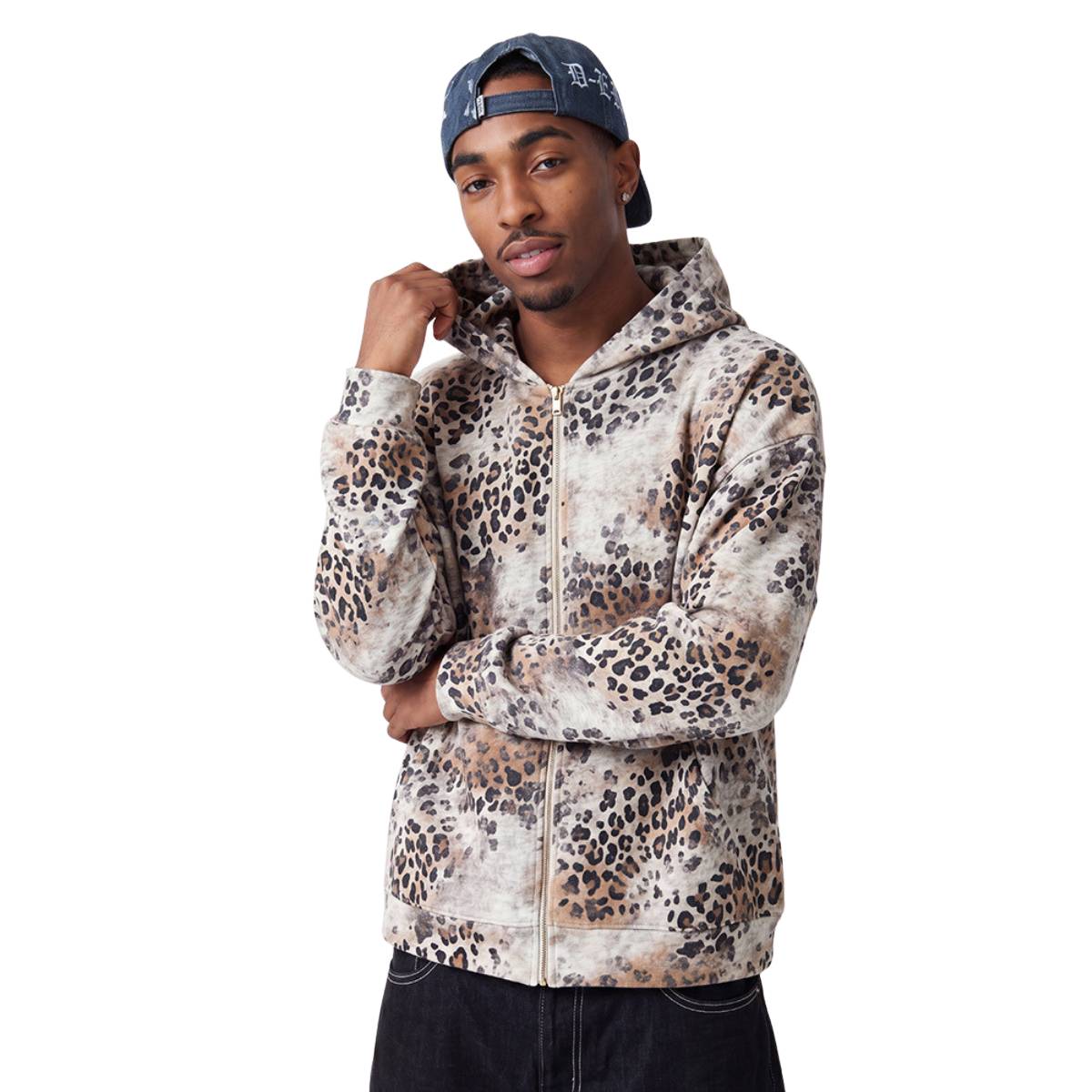 Vintage Streetwear Leopard Pattern Relaxed Fit Zip Hoodie