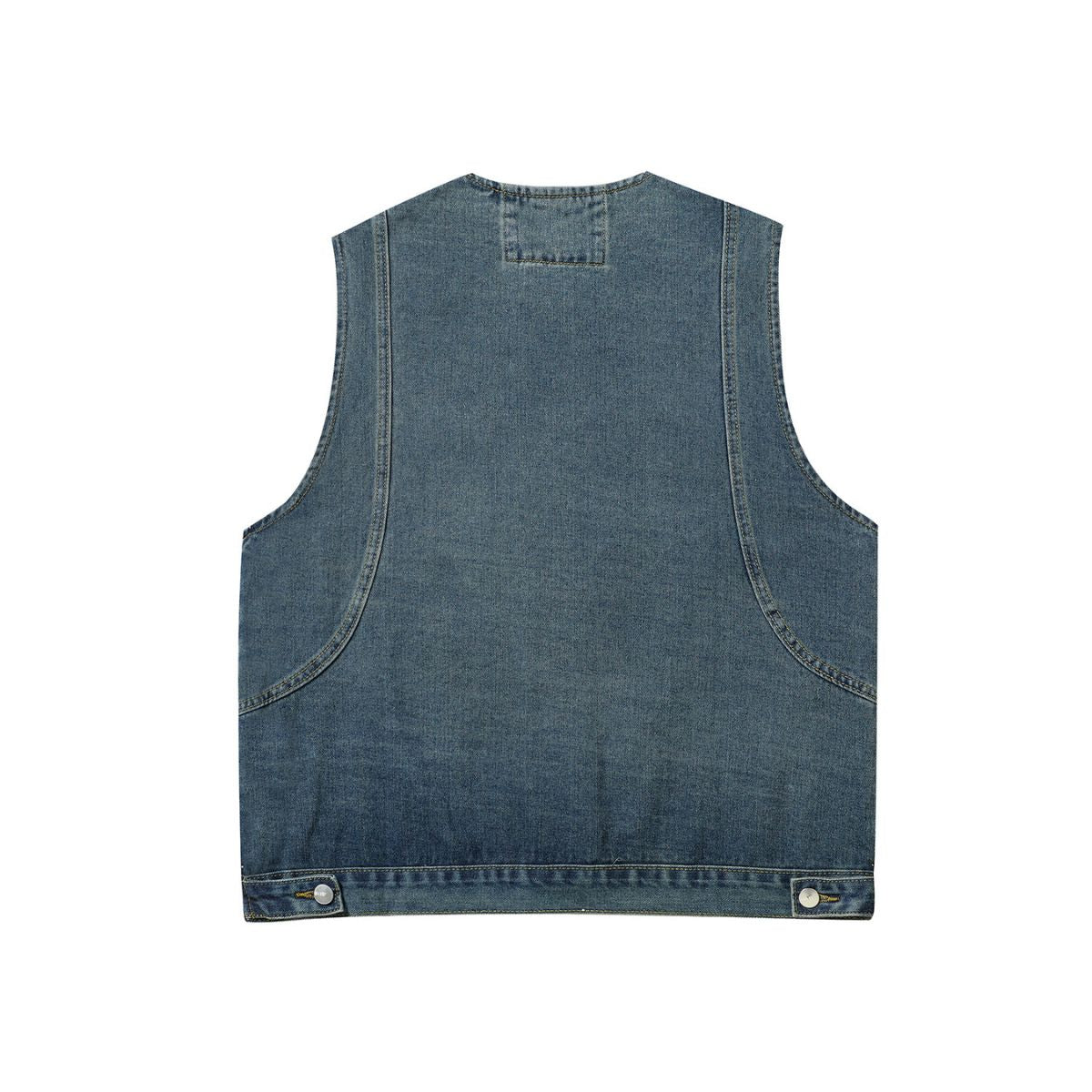 Crew Neck Button-Front Denim Vest