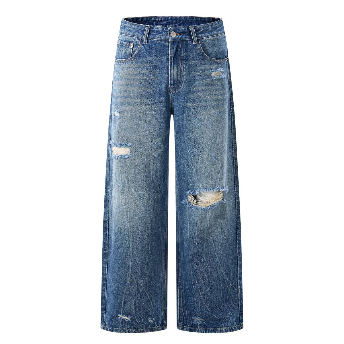 Heritage Washed Utility Loose Fit Floor-Length Denim Jeans