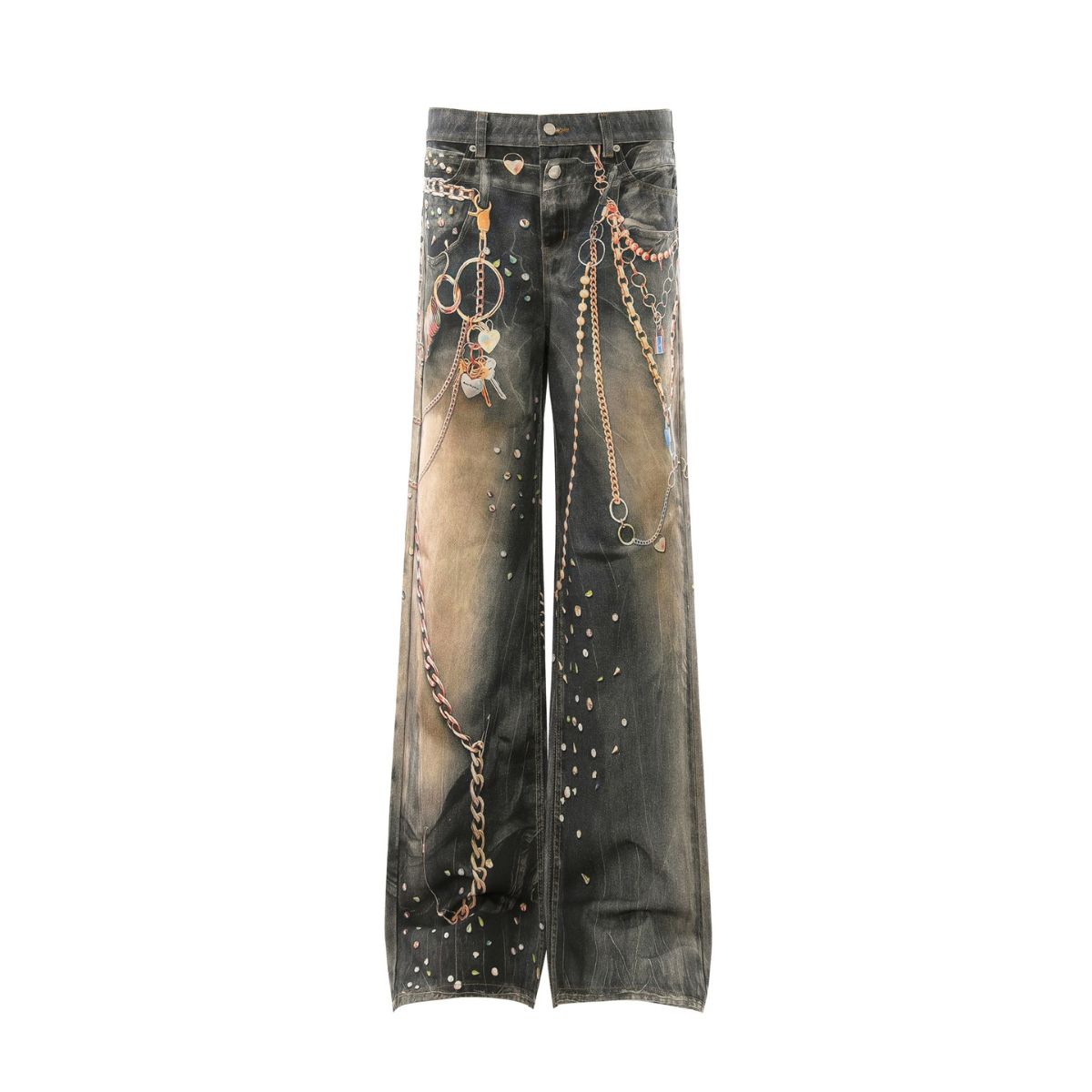Vintage Washed Chain Graphic Straight Leg Jeans
