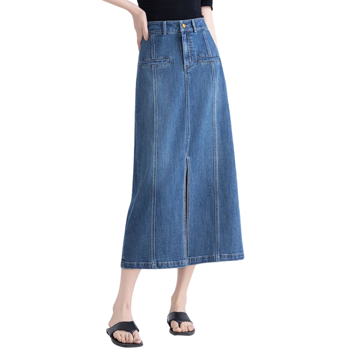 Women's High-Rise Denim Midi Skirt