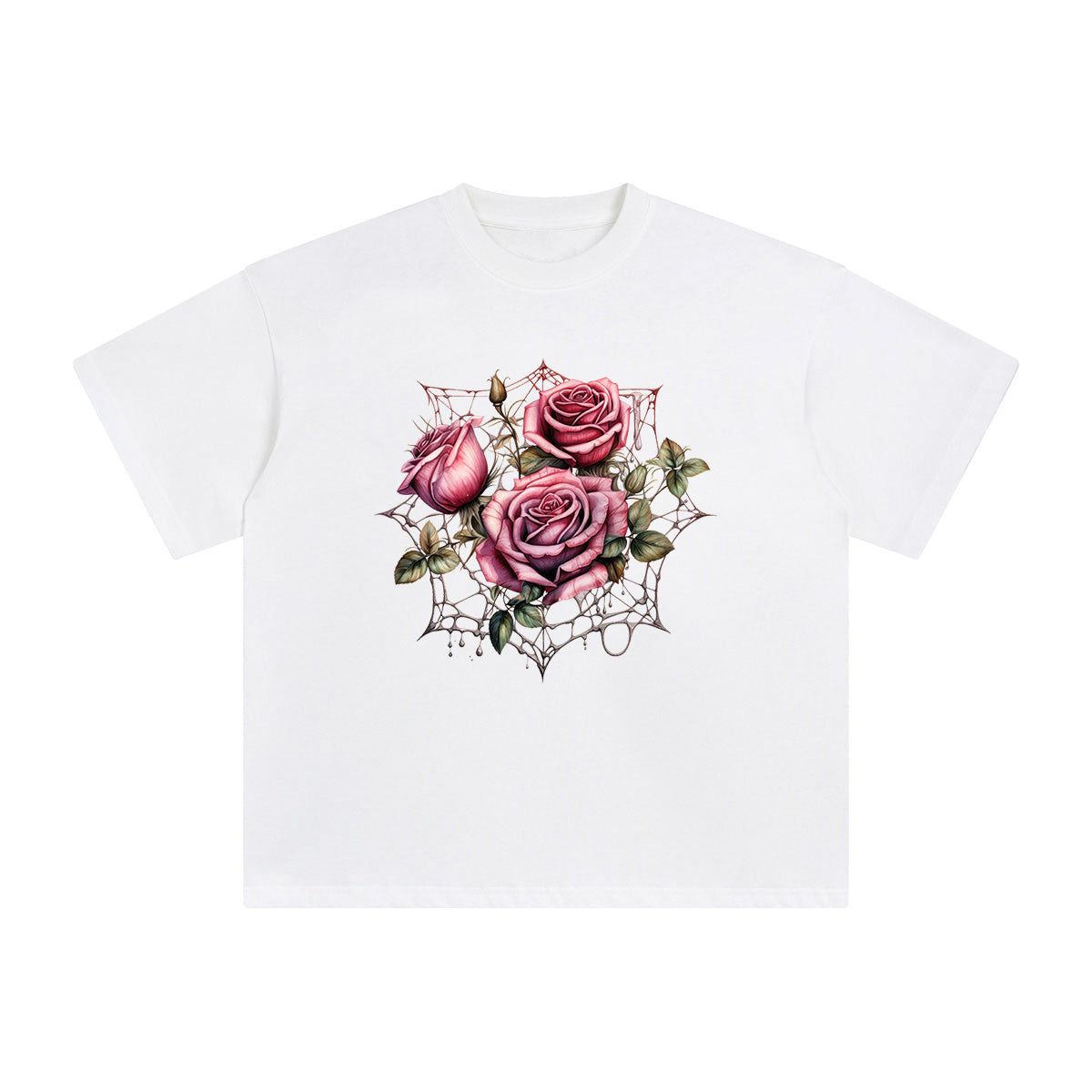 Gothic Spiderweb & Red Roses Graphic Tee-INNBLAC Fashion Apparel